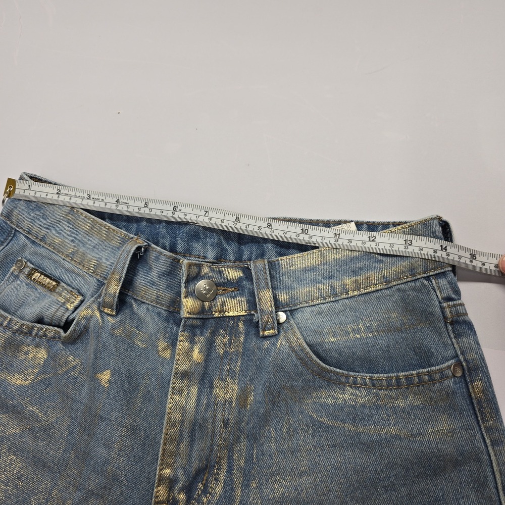 AFRZ Gold Metallic Coated Wide Leg Jeans Blue‎ Denim High Rise sz 25 Streetwear - Picture 6 of 8